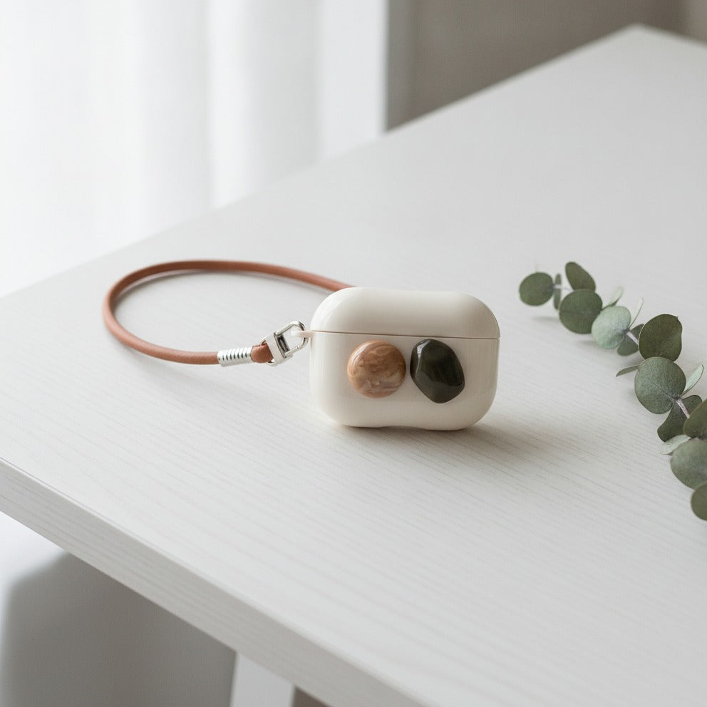 Mini Shoulder Bag AirPods Case - Cream with Blush & Olive Gems (for AirPods Pro 3)