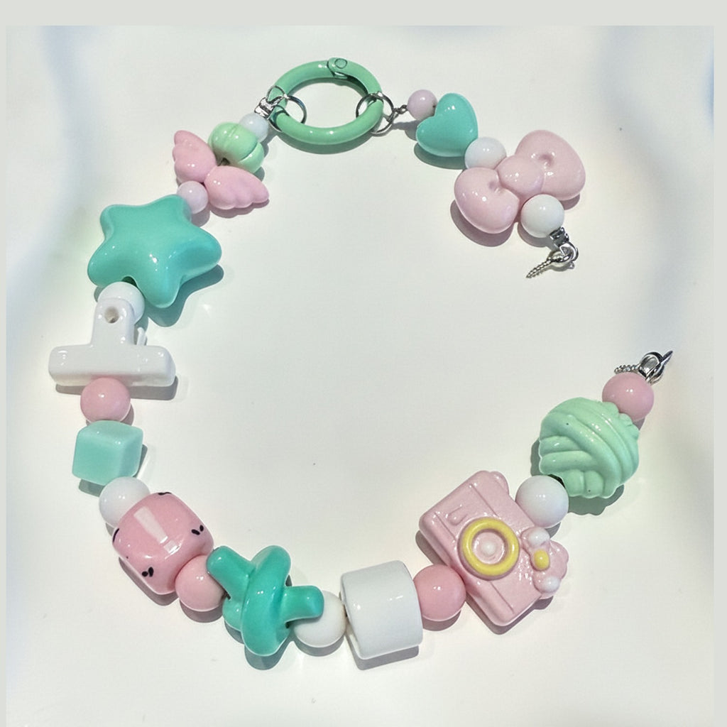 Dopamine Beaded Phone Charm Strap - Green Powder – tech (view 1)
