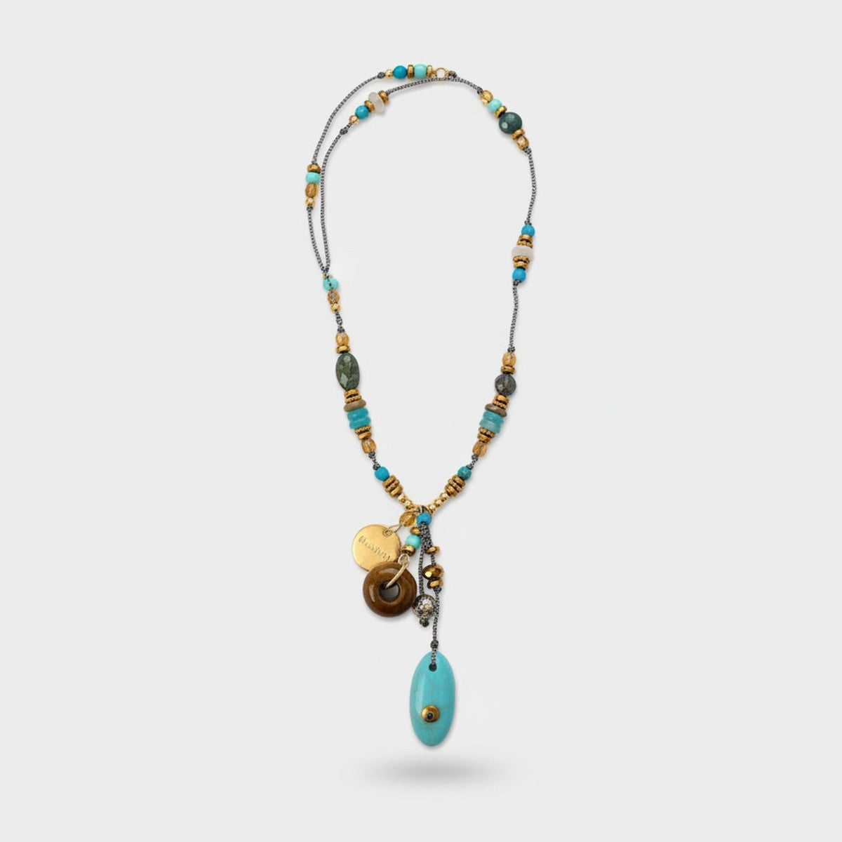 Turquoise Beaded Charm Pendant Necklace – jewelry (view 1)