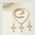 Gold Cross Rhinestone Necklace And Earring Set – jewelry