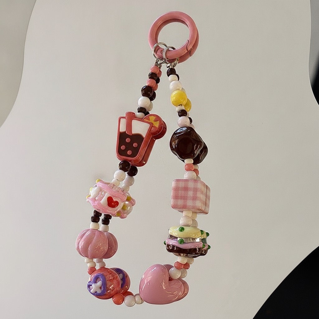 Boba Beaded Charm Keychain - Orange