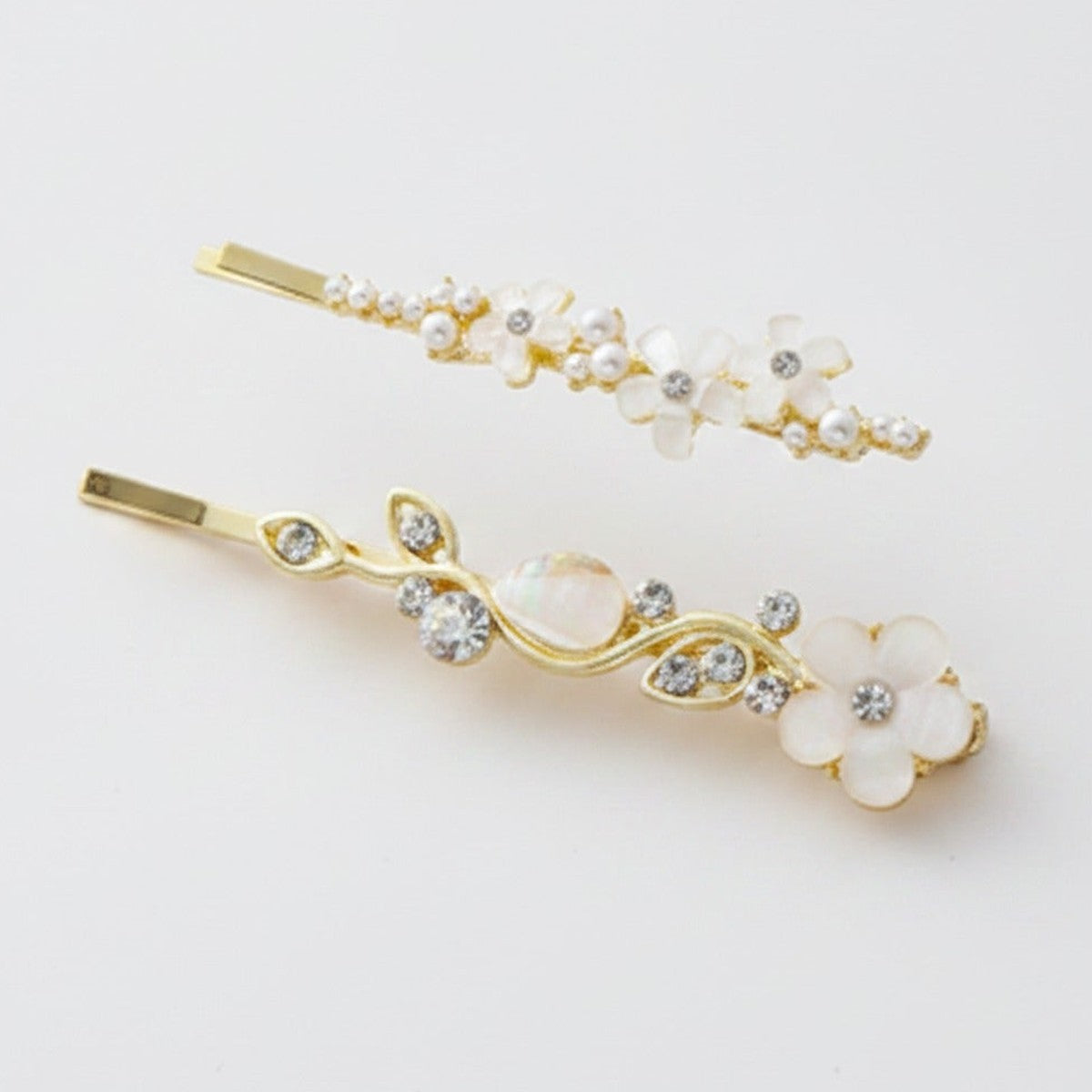 Gold Pearl and Crystal Hair Clip Set – hair accessories (view 1)