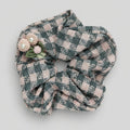 Checkered Scrunchie With Pearl Flower Charm – hair accessories