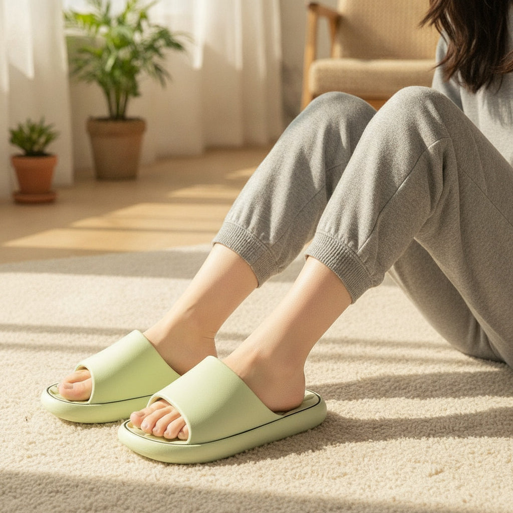 Puffy Slide Slippers With Contour Light Green