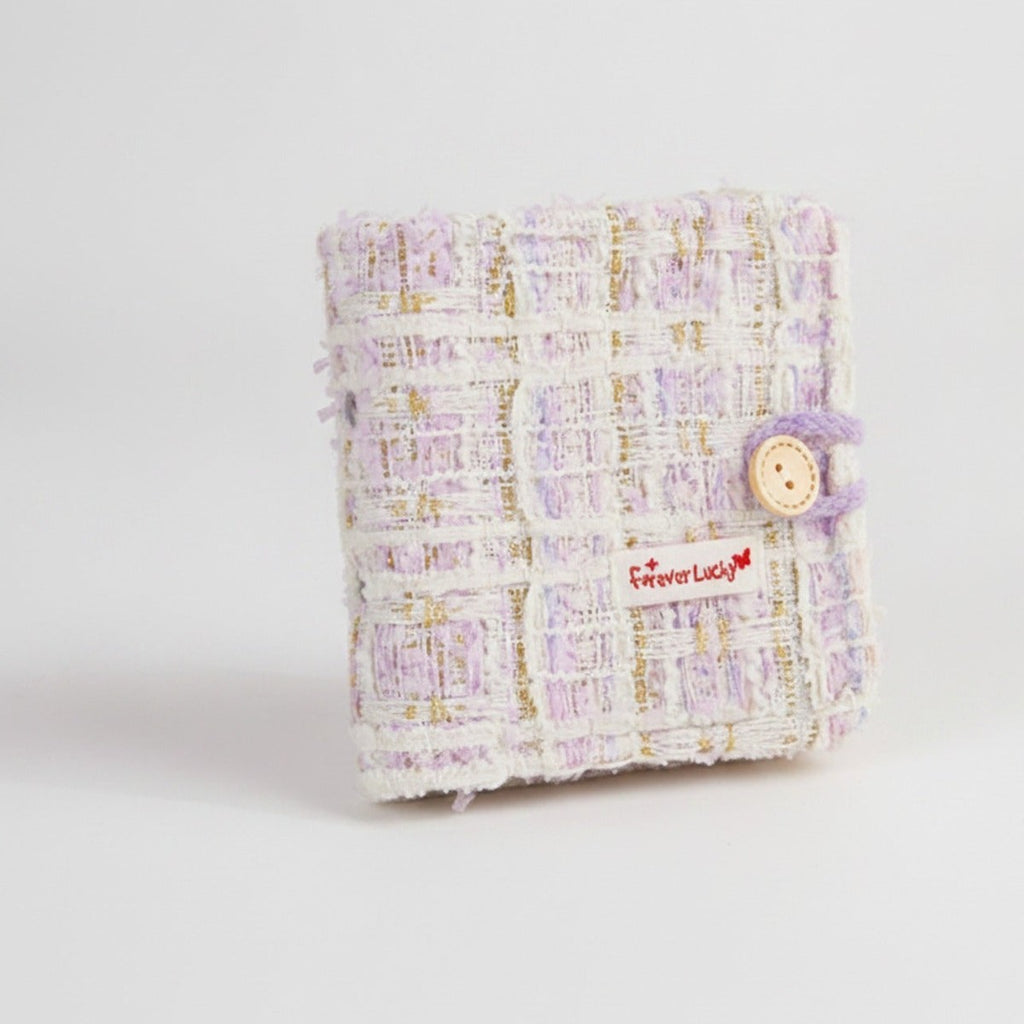 Tweed Button-Charm Square Notebook - Chanel Style Purple with 20 Pages – stationery (view 1)