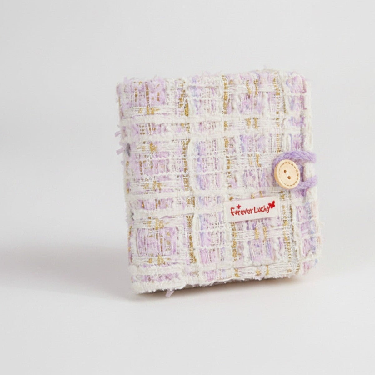 Tweed Button-Charm Square Notebook - Chanel Style Purple with 20 Pages – stationery (view 1)