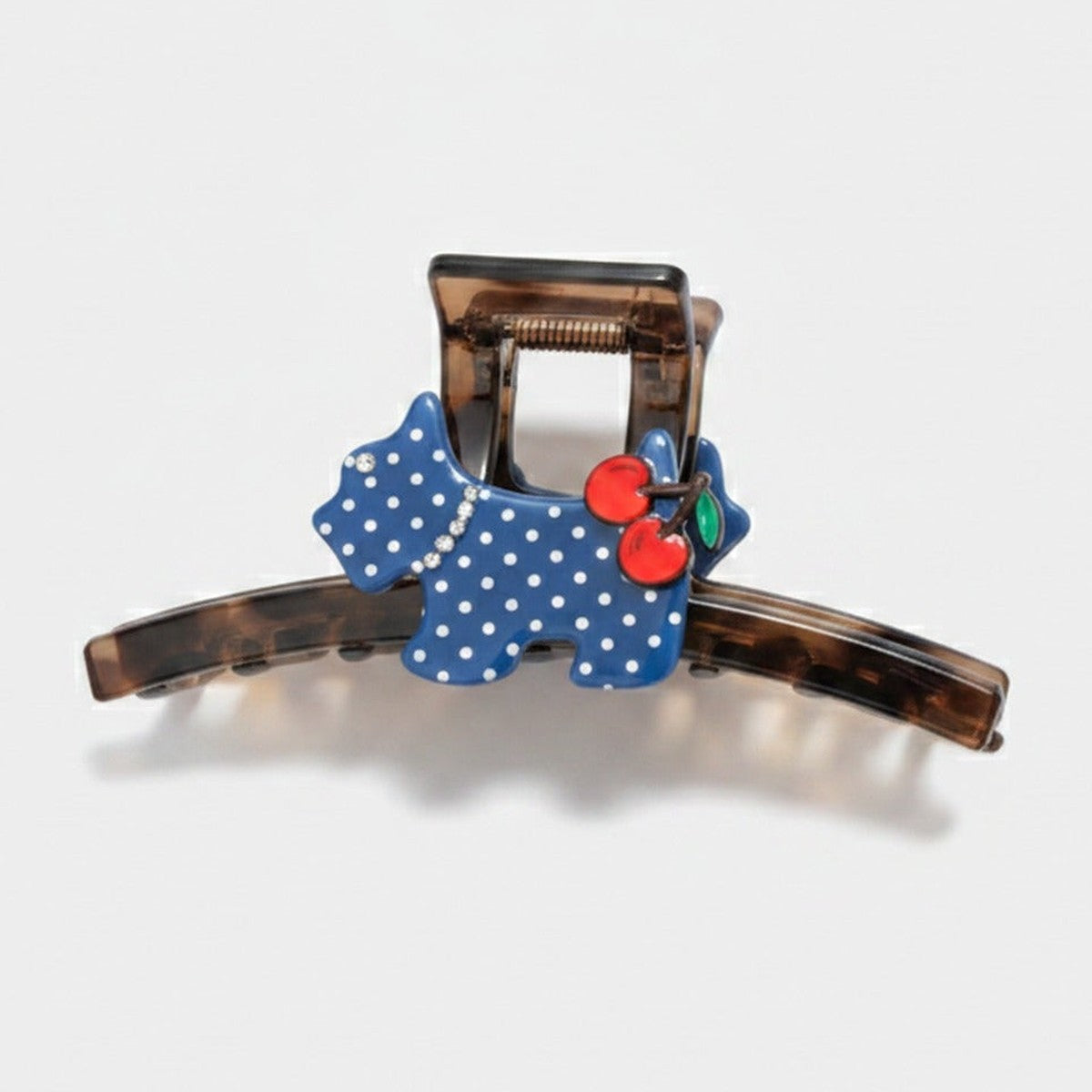 Blue Polka Dot Elephant Hair Claw With Cherry Charm – hair accessories (view 1)