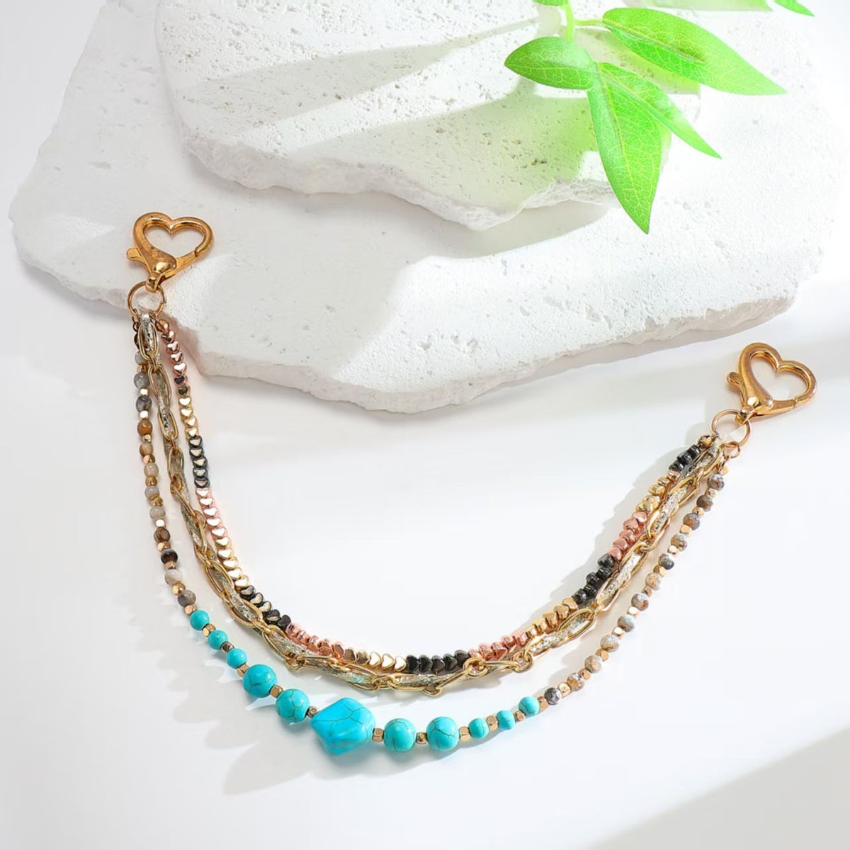 Boho Turquoise Beaded Multi Layer Bag Chain Charm - Gold