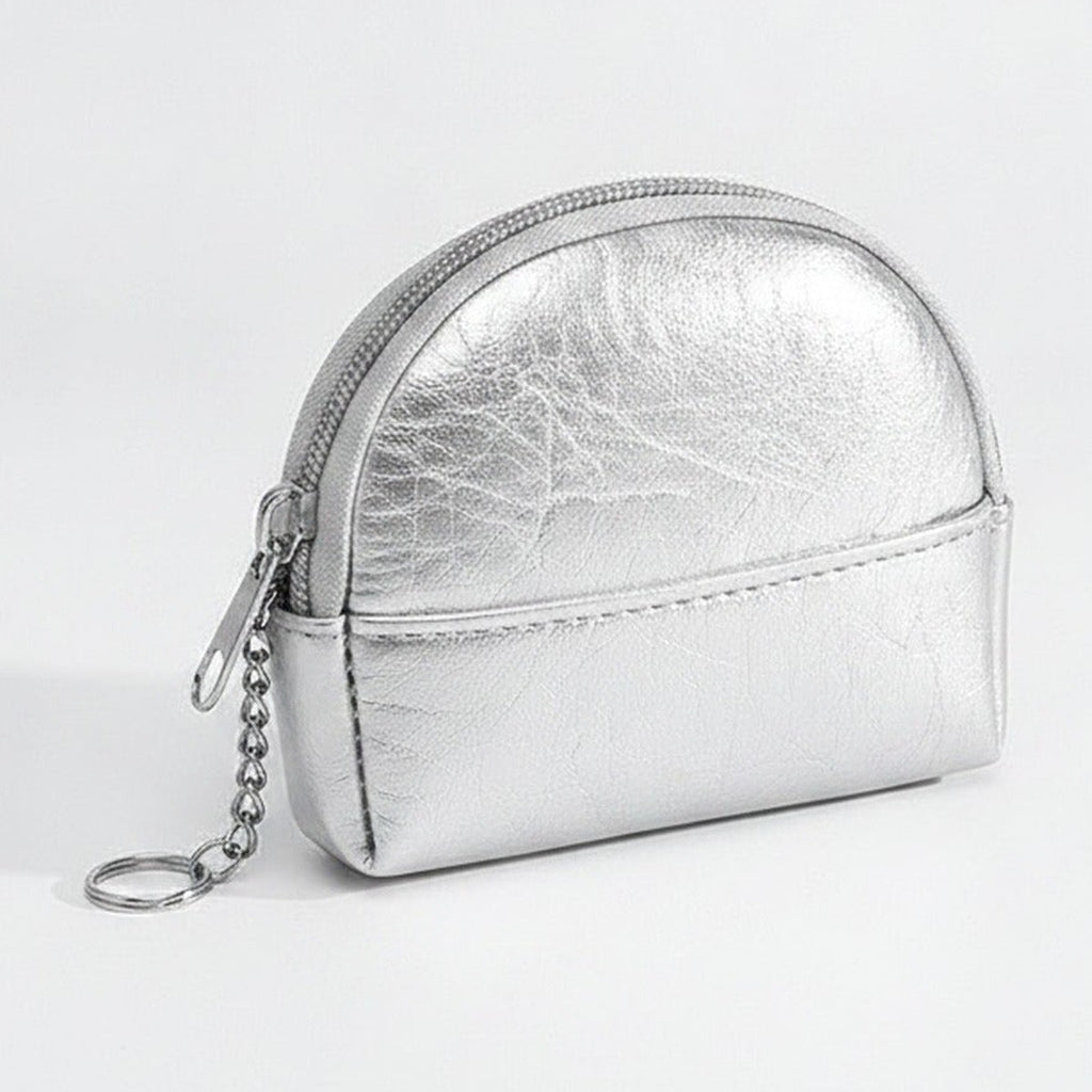 Silver Metallic Crescent Coin Purse With Keychain – bags & wallets (view 1)
