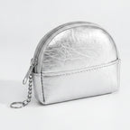 Silver Metallic Crescent Coin Purse With Keychain – bags & wallets (view 1)
