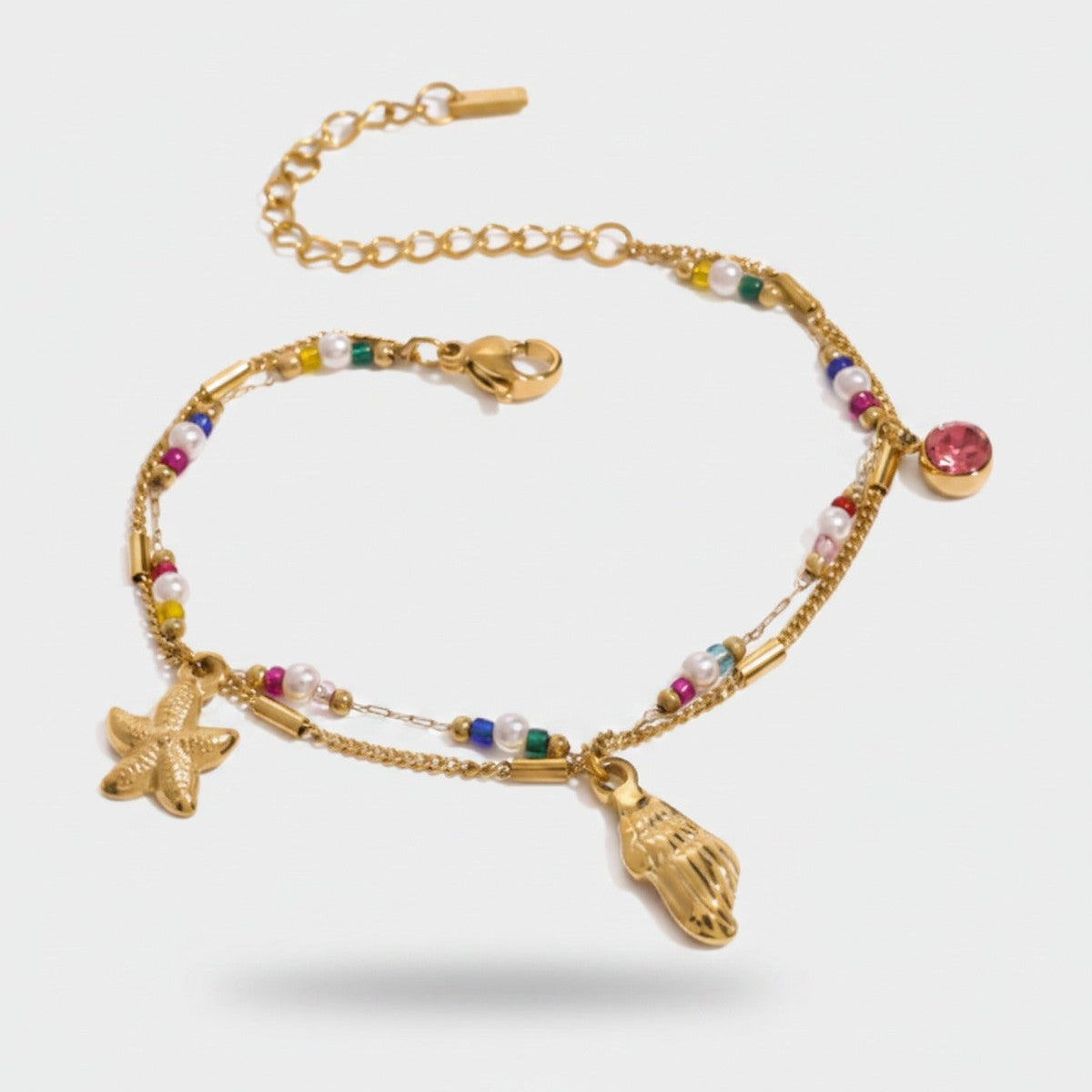 Gold Beaded Charm Bracelet With Sea Life Pendants – jewelry (view 1)