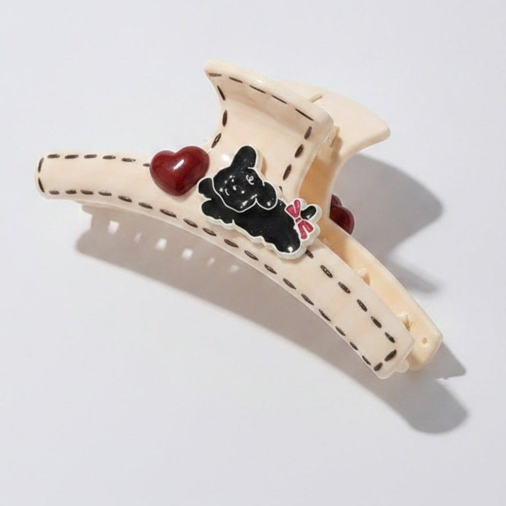 Cream Stitched Hair Claw With Charm Details – hair accessories (view 1)