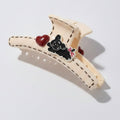 Cream Stitched Hair Claw With Charm Details – hair accessories (view 1)