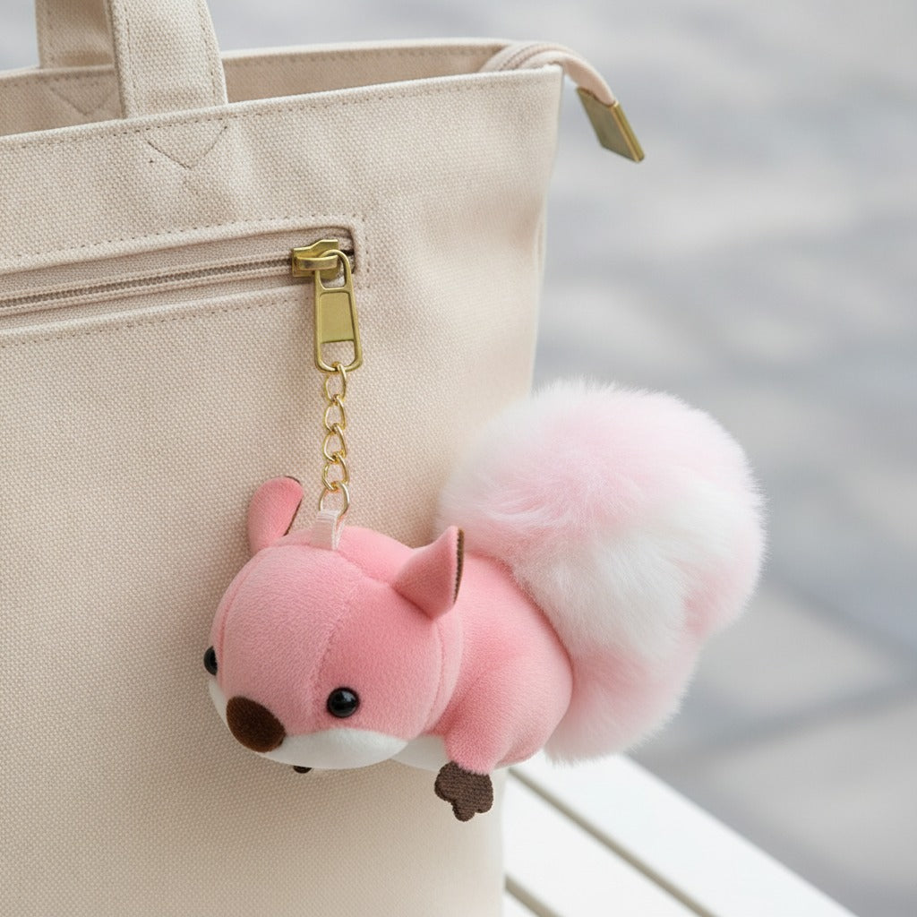 Fuzzy Squirrel Keychain - Pink