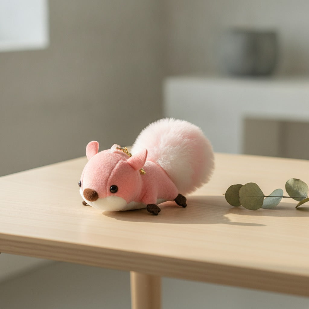 Fuzzy Squirrel Keychain - Pink