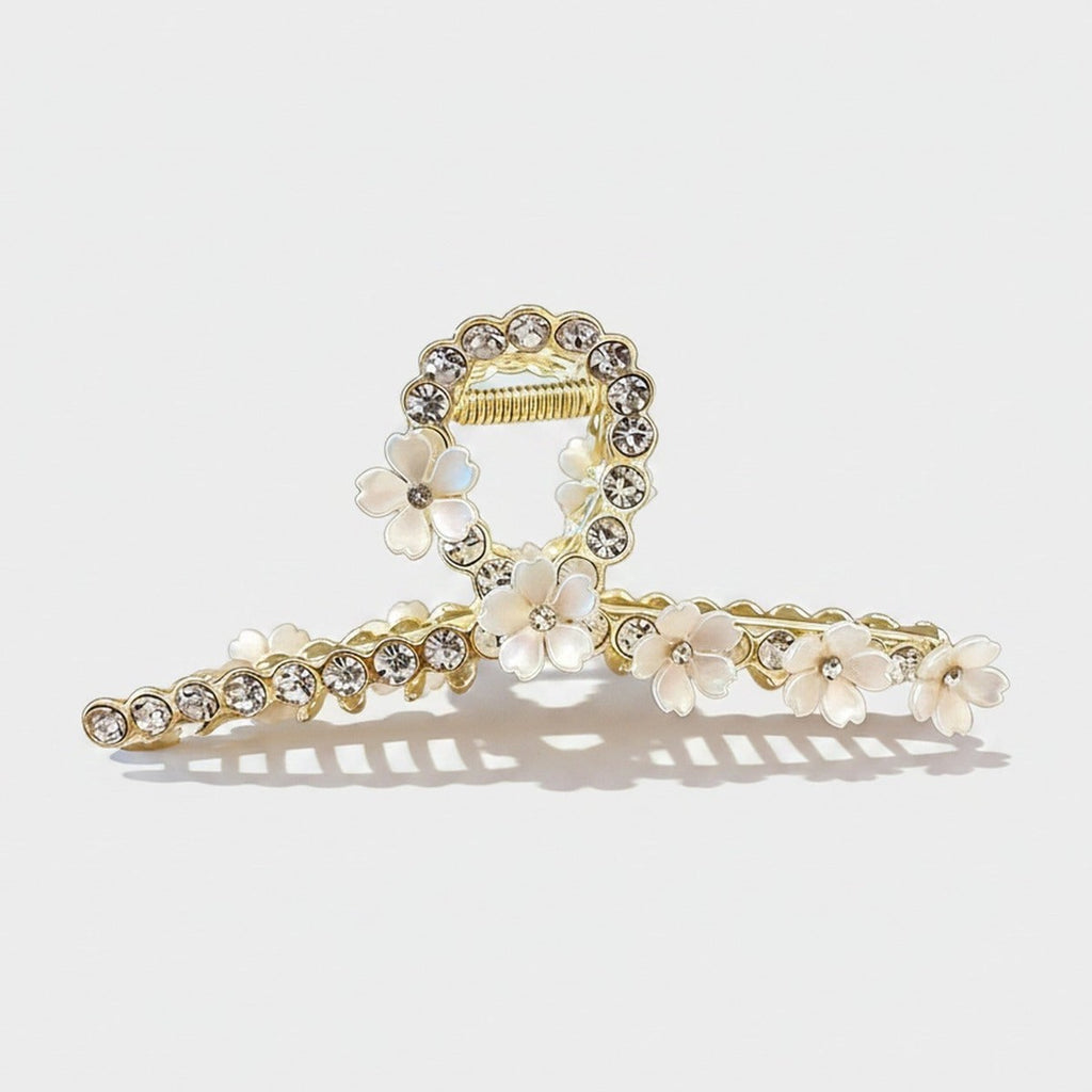 Flower Rhinestone Gold Hair Claw Clip – hair accessories (view 1)