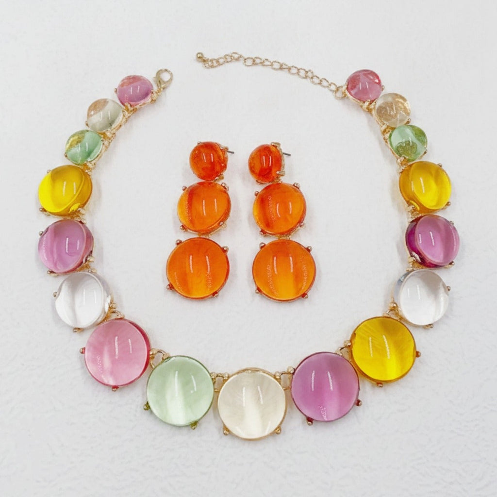 Colorful Resin Bubble Beaded Necklace Earring Set – jewelry (view 1)