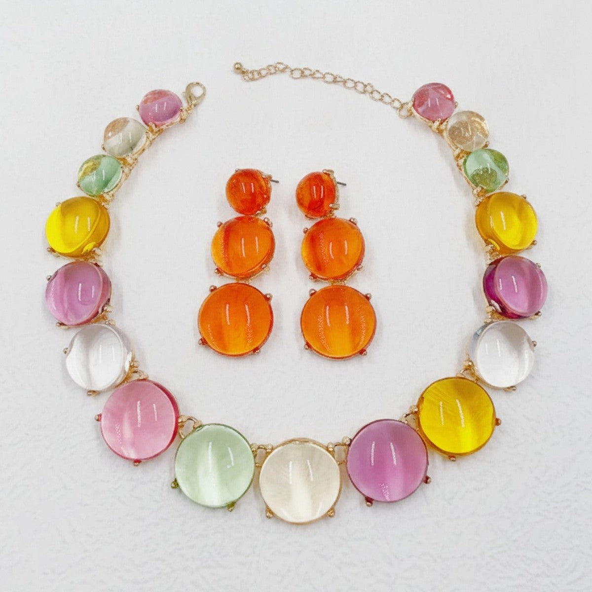 Colorful Resin Bubble Beaded Necklace Earring Set – jewelry (view 1)