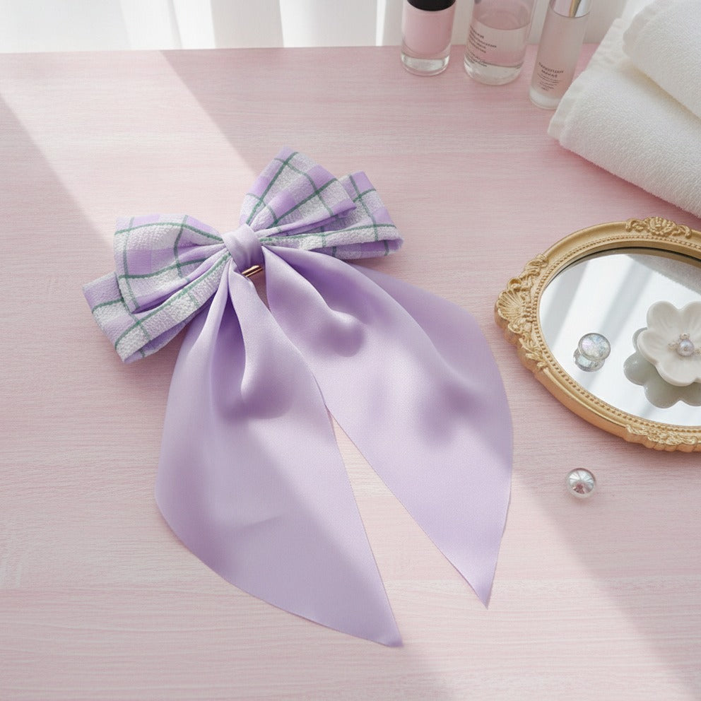 Gingham Bow Hair Claw - Purple Gingham