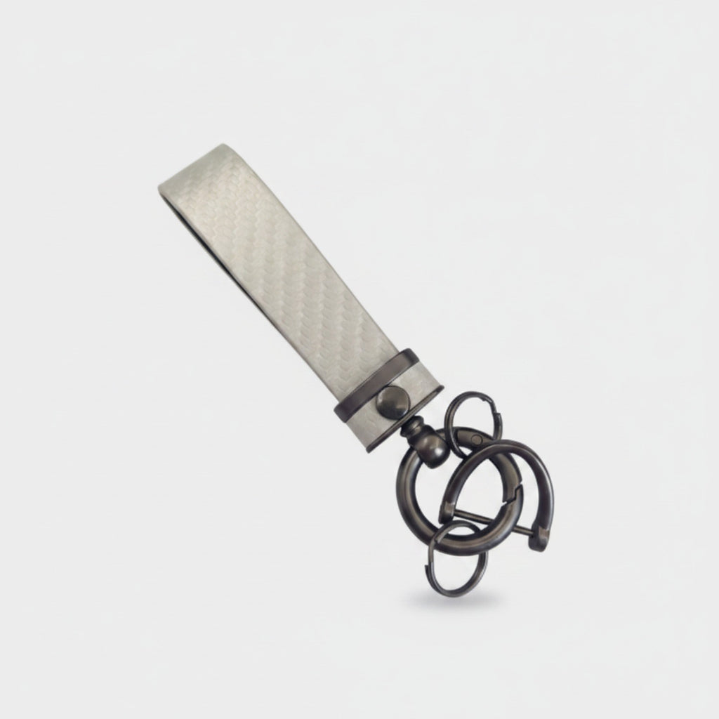 Textured Tube Keychain with Metal Hardware Pearl White