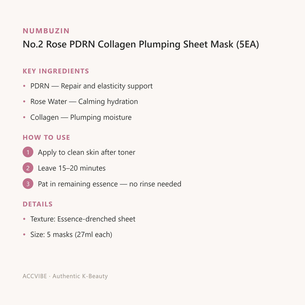 Numbuzin No.2 Rose PDRN Collagen Plumping Sheet Mask (5EA) – Korean sheet mask (view 2)
