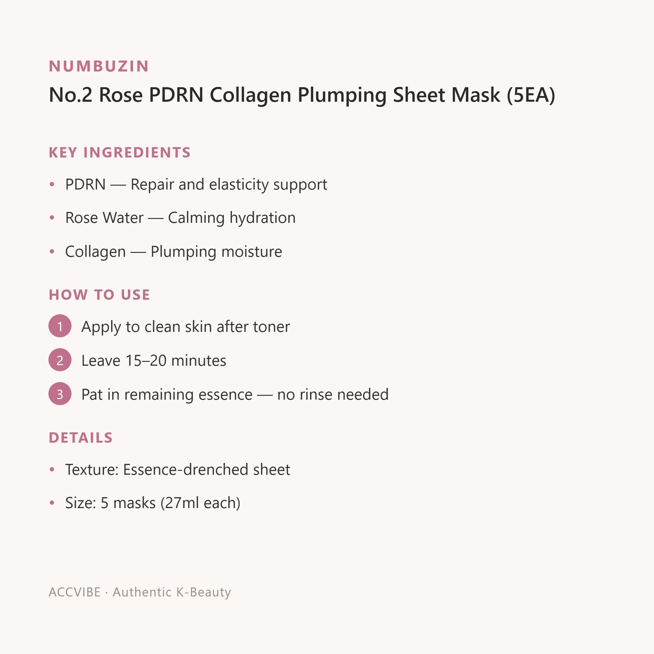 No.2 Rose PDRN Collagen Plumping Sheet Mask (5EA)
