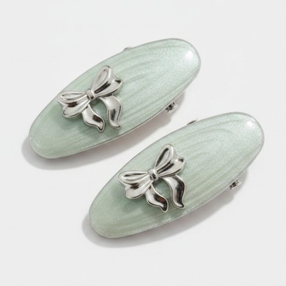 Sage Green Bow Hair Clips Set – hair accessories (view 1)