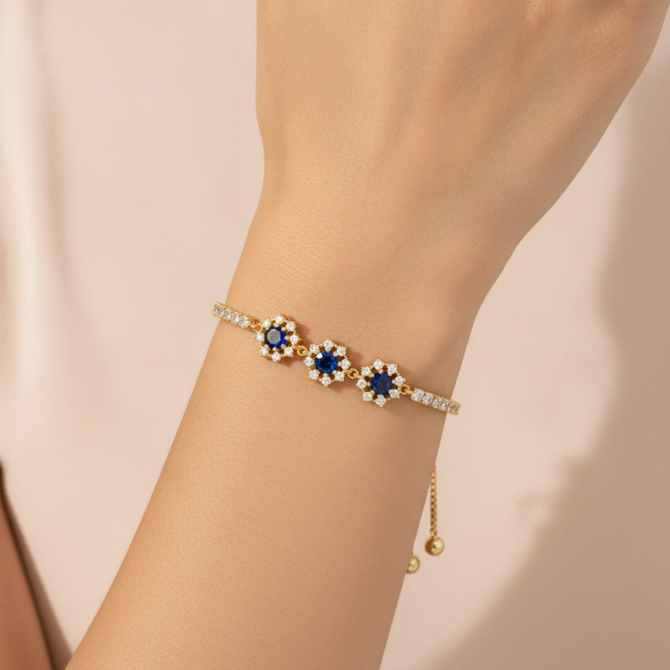 Adjustable Tennis Bracelet - Gold & Navy