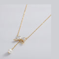 Bow Pearl Drop Chain Necklace Gold – jewelry (view 1)