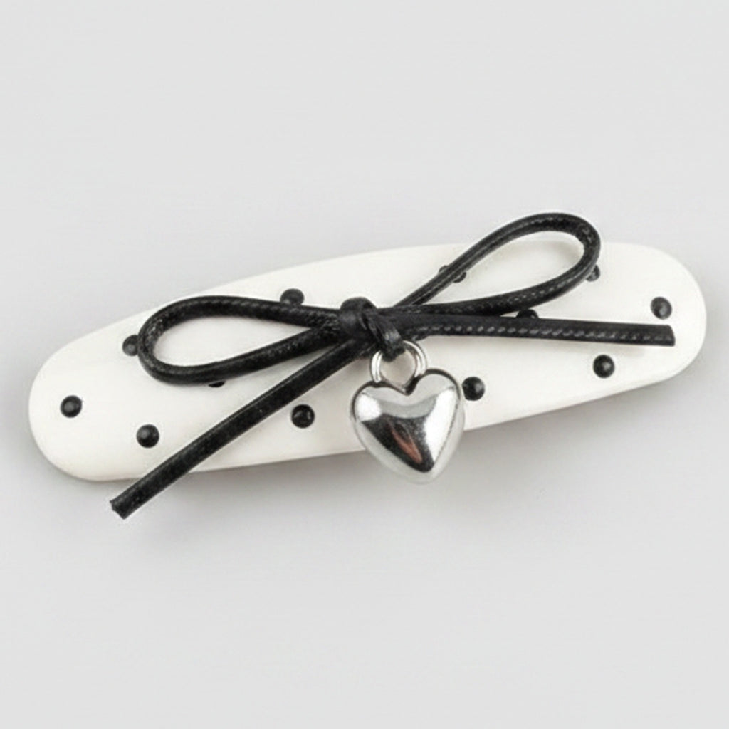 Polka Dot Bow Heart Hair Clips – hair accessories (view 1)