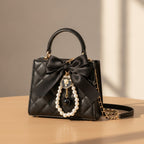 Coin Pearl Bow Bag Charm - Black