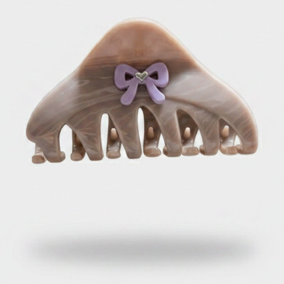 Taupe Hair Claw Clip With Purple Bow – hair accessories (view 1)
