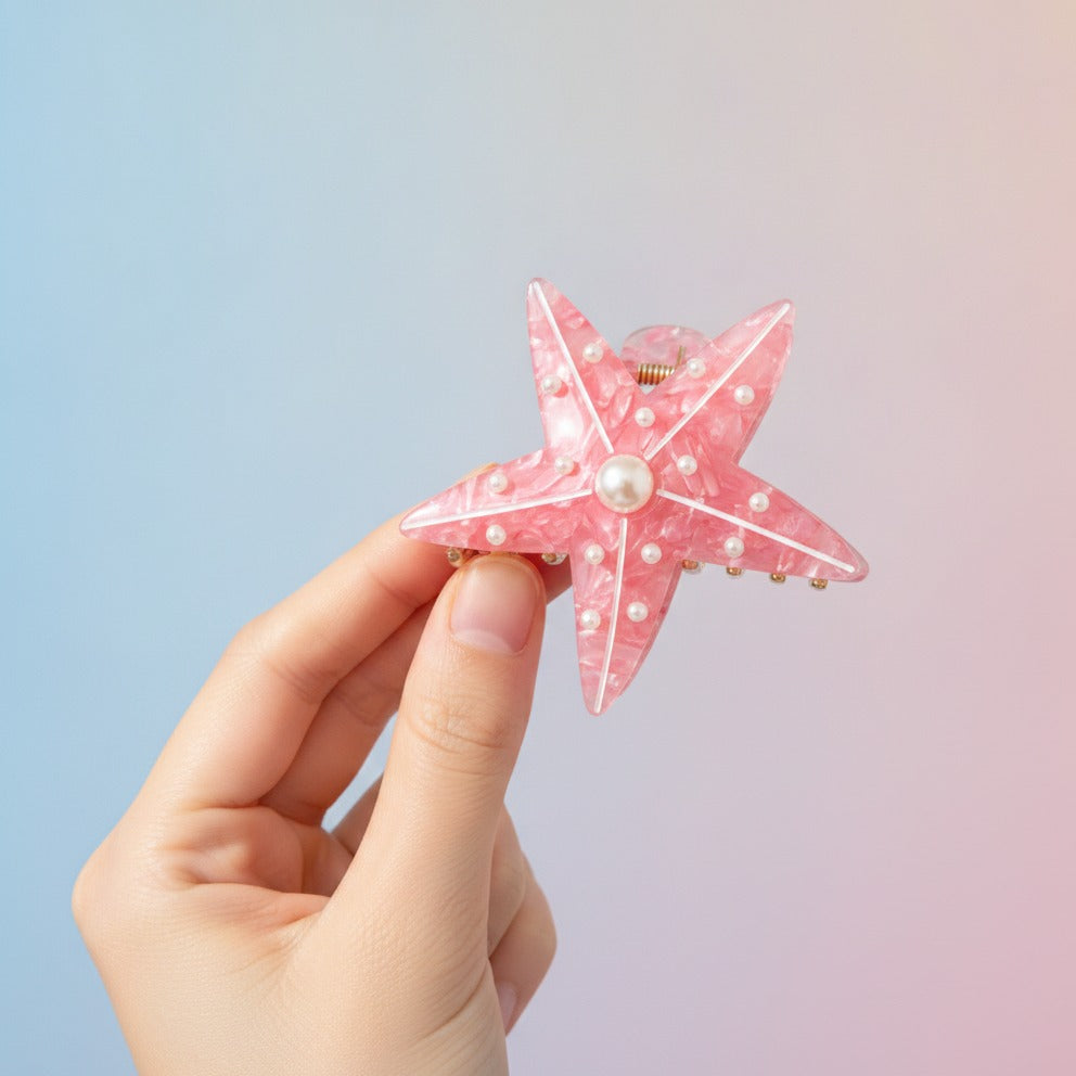 Shell Textured Hair Claw - Pink Starfish