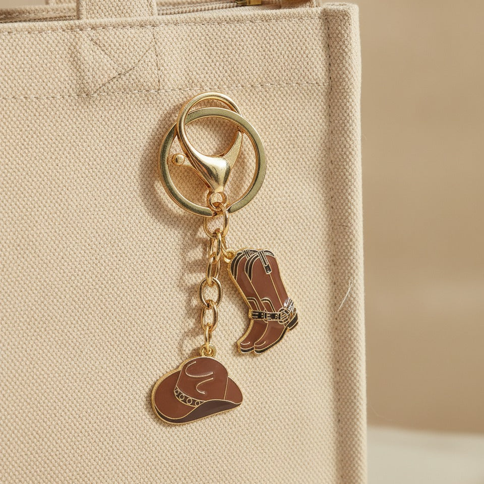 Western Charm Keychain Set - Cowboy Hat, Brown