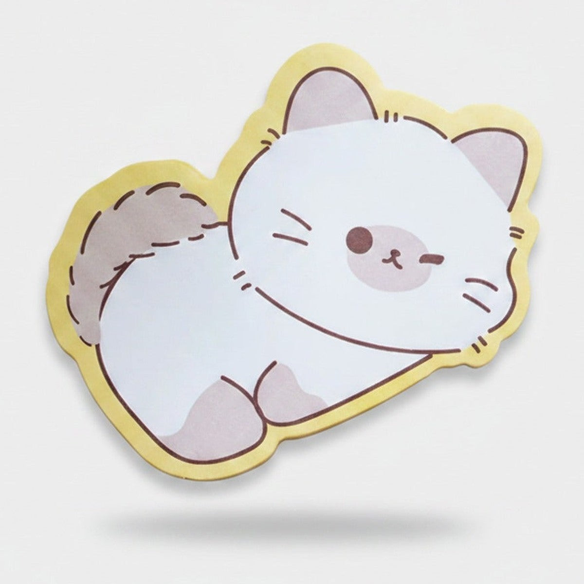 Cute Cat Kawaii Sticker Badge Yellow Border – stationery (view 1)