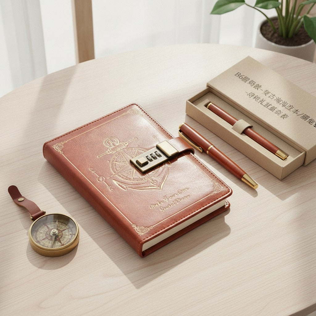 Vintage Lock Diary with Pen - Brown