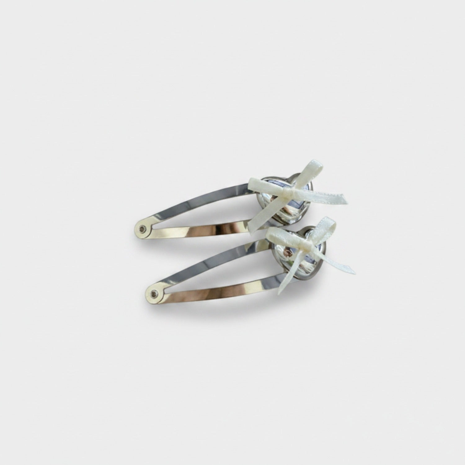 Heart Charm Silver BB Clip Set Black Bow