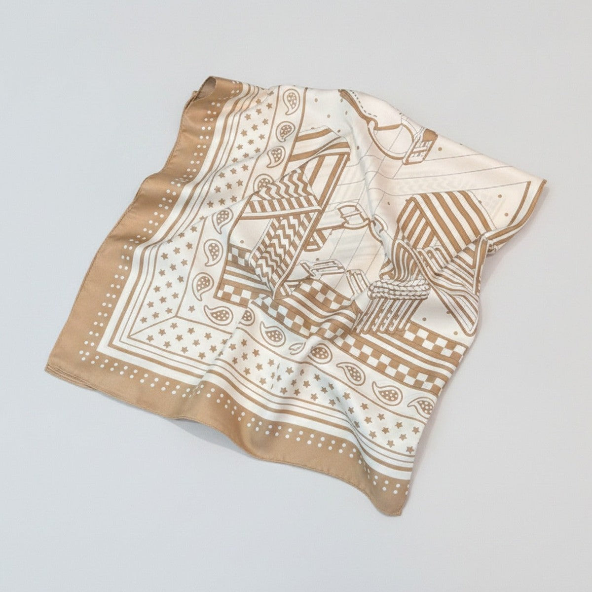 Tan Geometric Paisley Square Silk Scarf – scarves & belts (view 1)