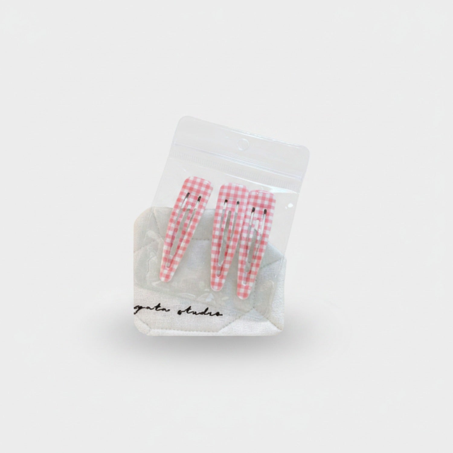 Polka Dot Teardrop Hair Clips Set Light Pink Check
