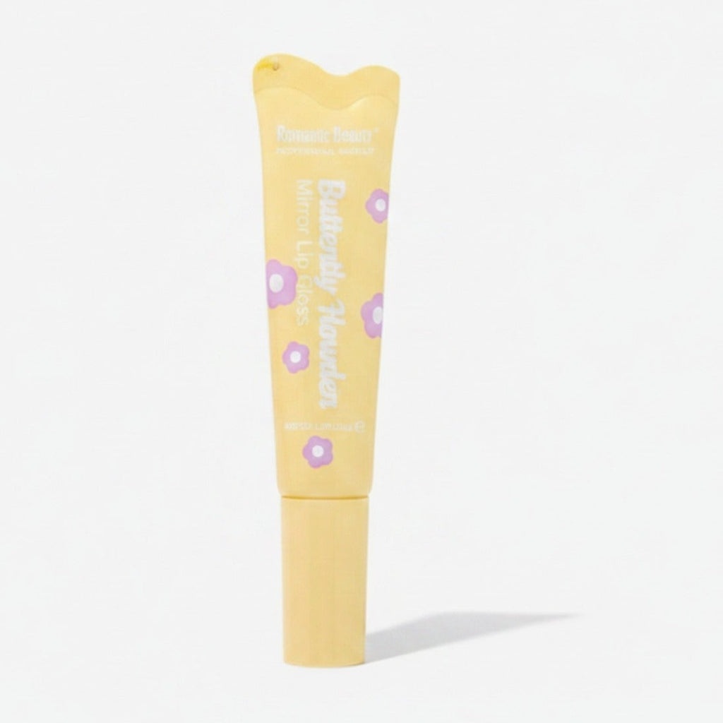 Yellow Lip Balm Tube With Purple Flower Details – Korean beauty tool (view 1)