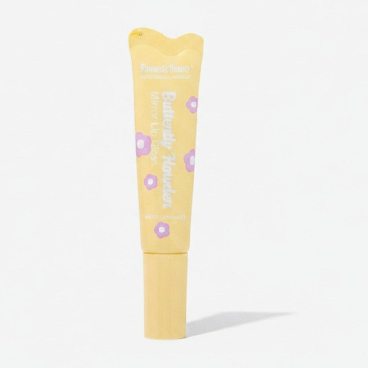 Yellow Lip Balm Tube With Purple Flower Details – Korean beauty tool (view 1)