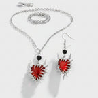 Red Spiked Heart Necklace & Earring Set – jewelry (view 1)