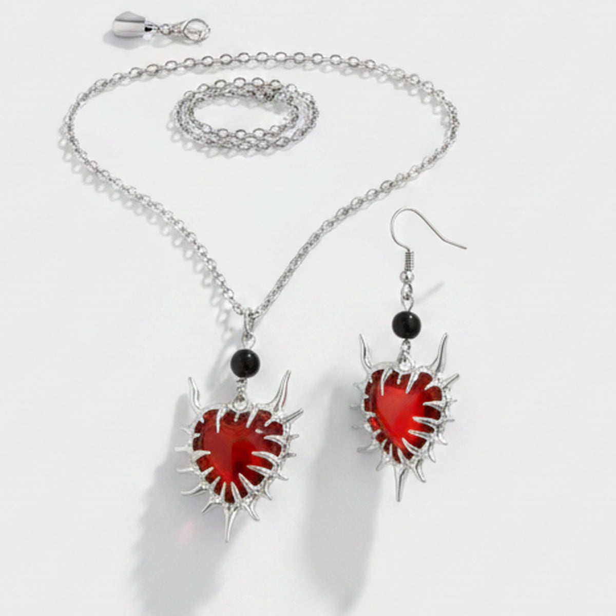 Red Spiked Heart Necklace & Earring Set – jewelry (view 1)