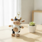 Smiling Cow Plush Keychain - Cream & Black