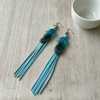 Feather Fringe Dangle Earrings - Turquoise