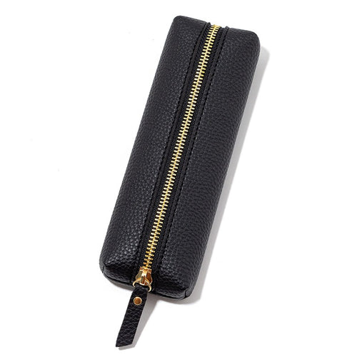 A delicate and elegant lychee-patterned leather pencil case - Black