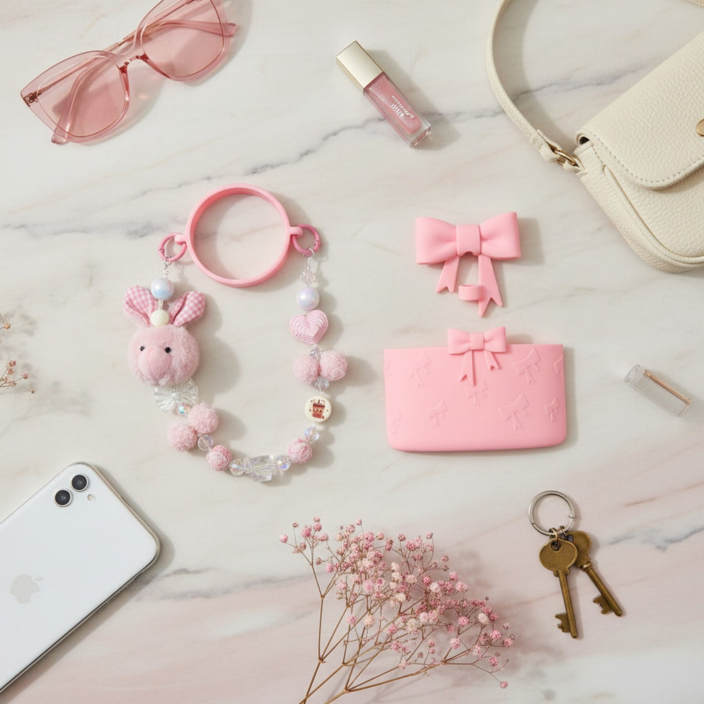 Fuzzy Bunny Charm Bag Clip Set White