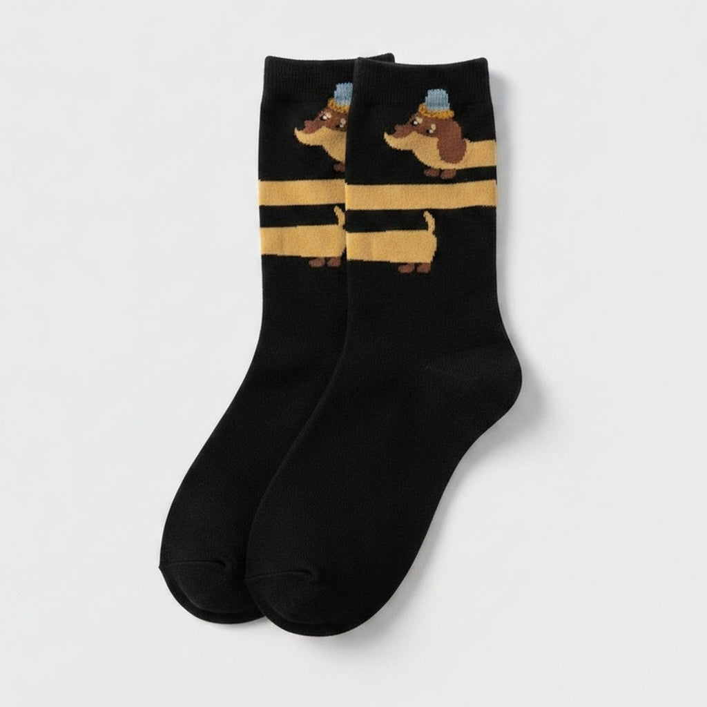 Black Striped Dachshund Crew Socks – apparel accessories (view 1)