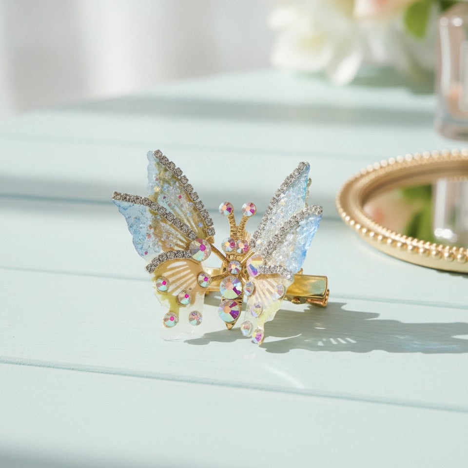 Sparkle Butterfly Hair Claw - Blue & Gold