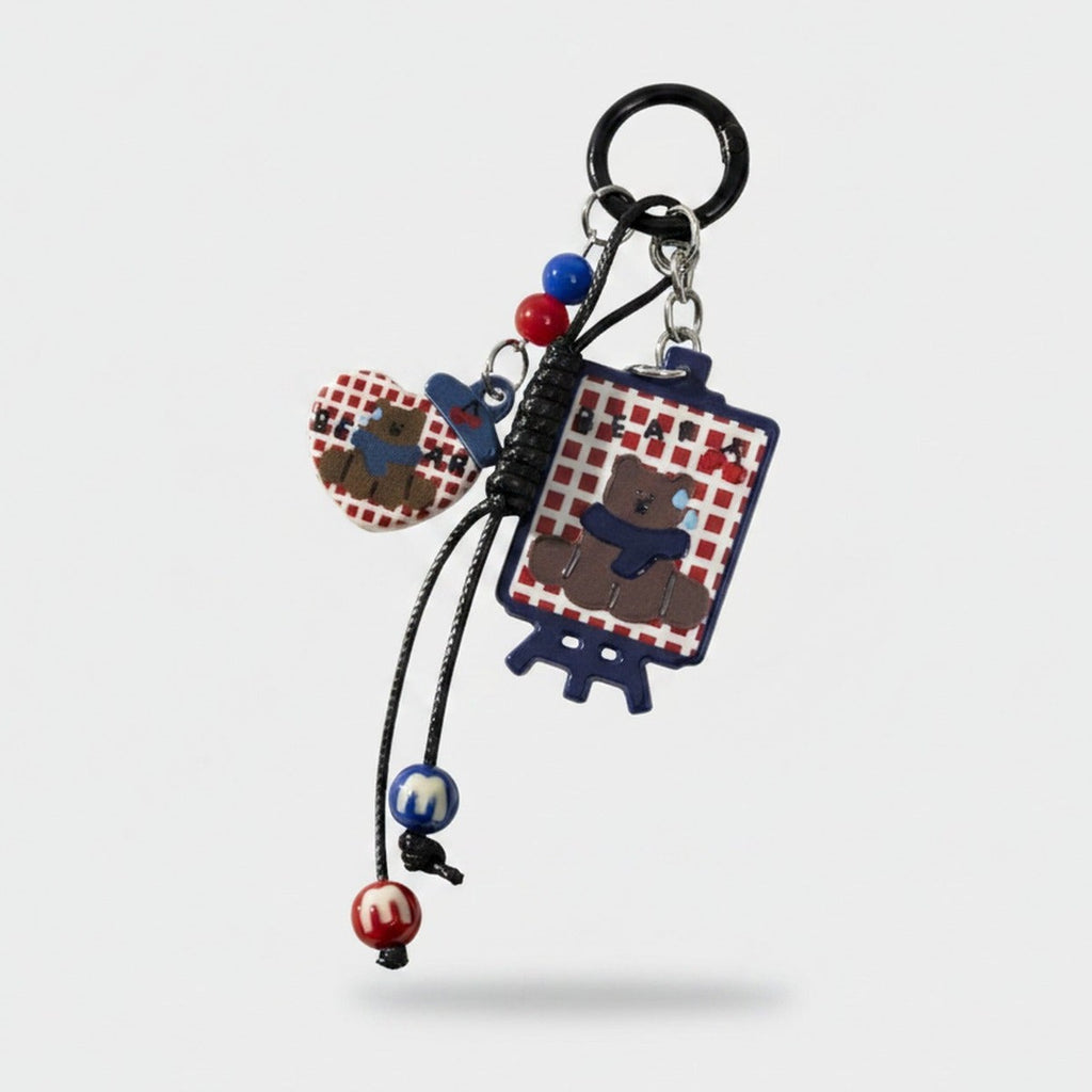 Gingham Picnic Acrylic Keyring With Charm Dangles – novelty & toys (view 1)